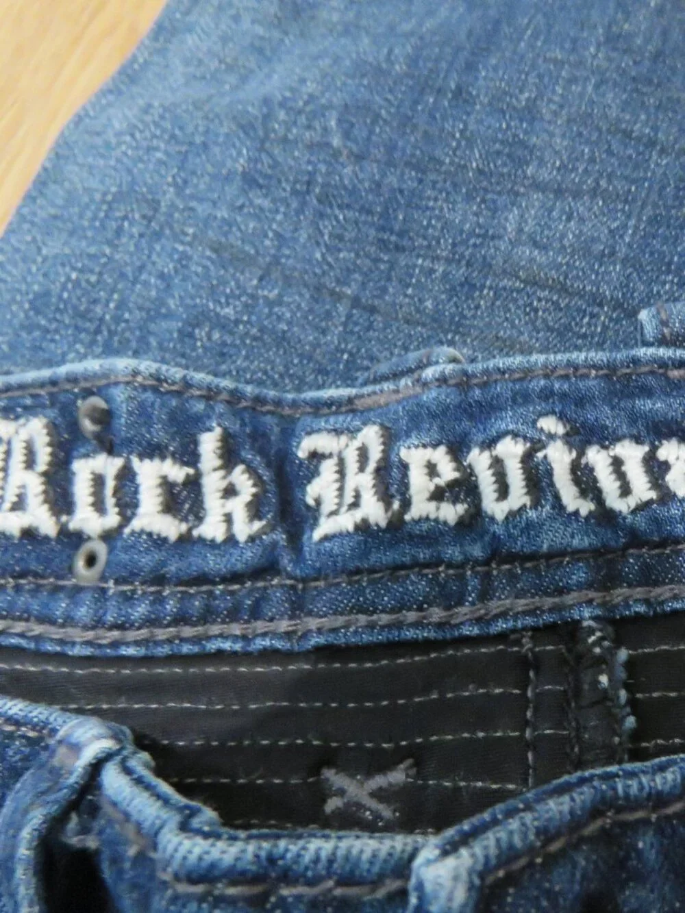 ROCK REVIVAL Daviday Moto Stretch Distressed Jeans Blue Denim Size 29 Western